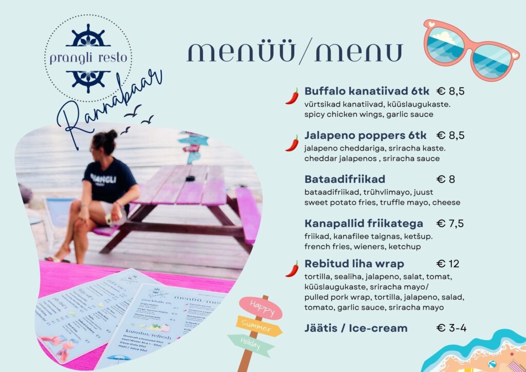 Prangliresto rannabaar menüü 2026